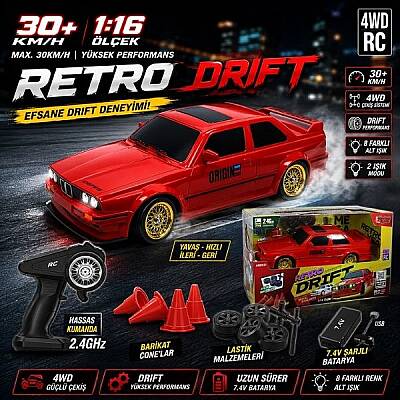 1:16 Uzaktan Kumandalı 4x4 Drift Araba Şarjlı 2.4G Full Fonksiyon 30 Km/H Retro RC Araba - 3