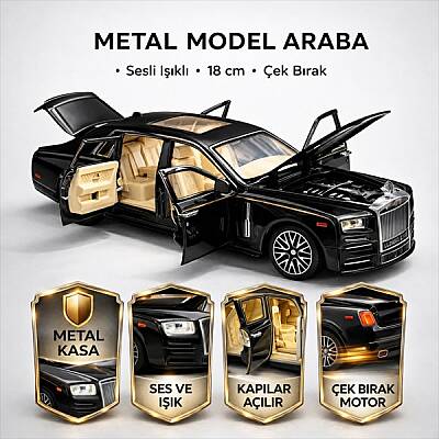 1:24 Çek Bırak Işıklı ve Sesli Metal Açılabilir Kapılar Sesli Işıklı Model Araba 18 cm - 1