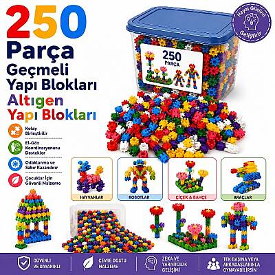 250 Parça Geçmeli Yapı Blokları Altıgen Yapı Blokları Eğitici STEM Oyuncak Seti OFB-BLK-01 - 1