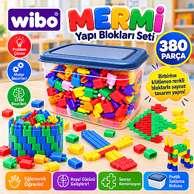 380 Parça Renkli Geçmeli Yapı Blokları Eğitici Oyuncak Seti - 1