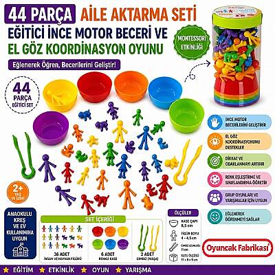 44 Parça Montessori Aile Aktarma Seti Eğitici İnce Motor Beceri El Göz Koordinasyon ve Dikkat Gelişim Oyunu - 1