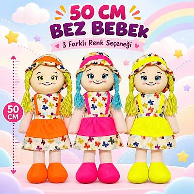 50 Cm Büyük Boy Bez Bebek Yumuşak Kumaşlı Örgü Saçlı Oyuncak Bebek - 1