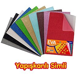 50x70 cm EVA Tabaka 10’lu Simli Yapışkanlı Karışık EVA Sünger Levha Hobi El İşi Okul ve Etkinlik Malzemesi - Kika