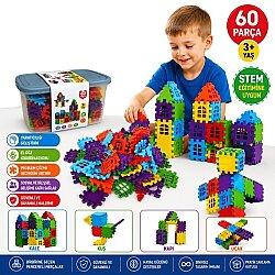 60 Parça Puzzle 3D Geçmeli Yapı Blokları STEM Tasarım Blokları OFB-BLK-02 - VOXİE