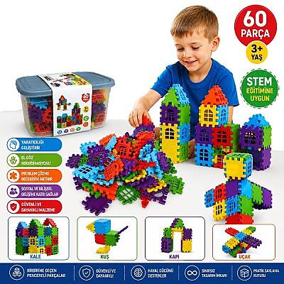 60 Parça Puzzle 3D Geçmeli Yapı Blokları STEM Tasarım Blokları OFB-BLK-02 - 1