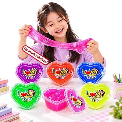6’lı Slime Seti 6 Renk Kalp Kutulu Esnek Oyun Slime’ı 6x135 gr - 1