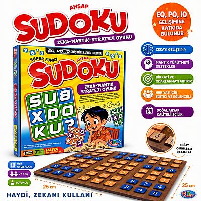 Ahşap Sudoku Zeka Oyunu 25x25 cm Eğitici Mantık Strateji Oyunu - 1