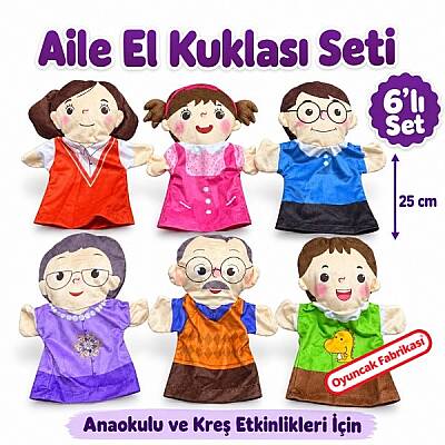 Aile El Kuklası Seti 6’lı 25 cm Anaokulu Kreş Eğitici Hikâye ve Drama Oyuncağı - 1