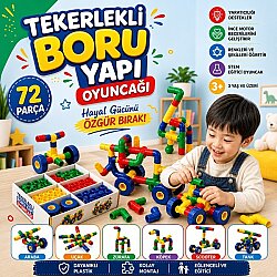 Boru Blok Seti 72 Parça Tekerlekli Yapı Oyuncak Eğitici STEM Zeka Geliştirici Boru Yapı Oyuncak - Halit Can Oyuncak