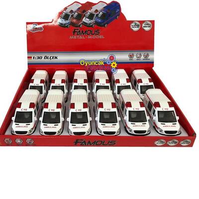 Çek bırak Metal Oyuncak Ambulans Arabası Sesli Işıklı 14 Cm - 1
