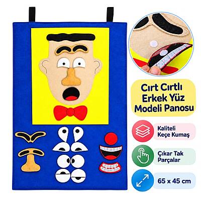 Cırt Cırtlı Erkek Yüz Modeli Panosu Anaokulu Kreş Eğitici Duygu ve Yüz İfadeleri Oyuncağı - 1