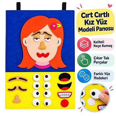 Cırt Cırtlı Kız Yüz Modeli Panosu Anaokulu Kreş Eğitici Duygu ve Yüz İfadeleri Oyuncağı - 1