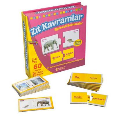 Dıy Toy Eğitici Zıt Kavramlar Eğlenceli Bulmacalar Ön Arka 2'li Puzzle 60 Parça - 2