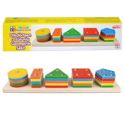Eğitici Ahşap Renkli Dikdörtgen 5'Li Sütun Geometrik Şekiller - Hamaha Oyuncak