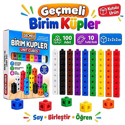 Geçmeli Birim Küpler 2x2x2 cm 100 Parça Matematik Eğitim Seti Sayma ve İşlem Küpleri - 1