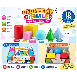 Geometrik Cisimler 10 cm -6 Parça Renkli Geometri Eğitim Seti - Oem