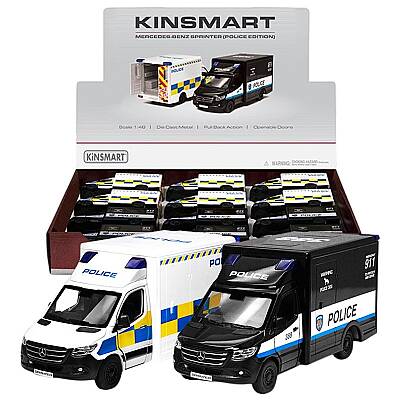 Kinsmart Çek Bırak Mercedes-Benz Sprinter Police Edition 1:48 Metal Model Araba Die Cast Oyuncak - 1