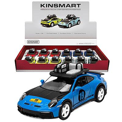 Kinsmart Çek Bırak Porsche 911 Rallye W/ Roof Rack (Livery Edition) 1:36 Metal Model Araba Die Cast Oyuncak - 1