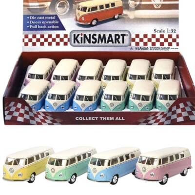 Kinsmart Metal Çek Bırak Araba 1962 Volkswagen Classical Bus With ivory Roof (Pastel) - 1