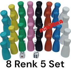 Kutu Oyunu Piyonu Renkli Oyun Piyonu Taşı 8 Renk 5 Set +Zar - Miajima
