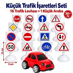 Kutulu Plastik Küçük Trafik İşaretleri Seti 16 Levha ve 1 Araba Anaokulu Kreş Eğitici Oyuncak - Pilsan