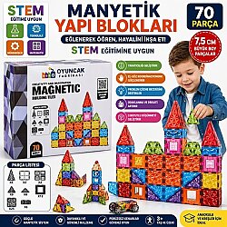 Manyetik Yapı Blokları 70 Parça 7,5 Cm Büyük Boy 3D STEM Eğitici Oyuncak Seti - Vardem Oyuncak