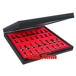 Miajima Ahşap Mermer Desenli Satranç Takımı Metal Siyah-Gümüş Satranç Taşlı El Yapımı Satranç Takımı 36x36 Cm - 4