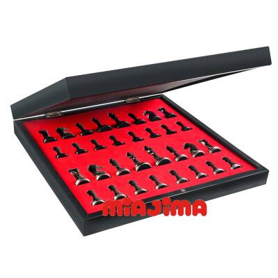 Miajima Ahşap Mermer Desenli Satranç Takımı Metal Siyah-Gümüş Satranç Taşlı El Yapımı Satranç Takımı 36x36 Cm - 4