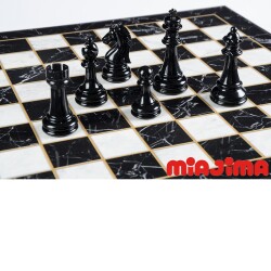 Miajima Ahşap Mermer Desenli Satranç Takımı Metal Siyah-Gümüş Satranç Taşlı El Yapımı Satranç Takımı 36x36 Cm - 5