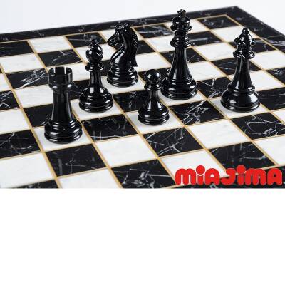 Miajima Ahşap Mermer Desenli Satranç Takımı Metal Siyah-Gümüş Satranç Taşlı El Yapımı Satranç Takımı 36x36 Cm - 5