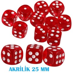 Miajima Büyük Boy Casino Okey Zarı Akrilik Kırmızı Şeffaf 25 mm-2 Adet - Miajima