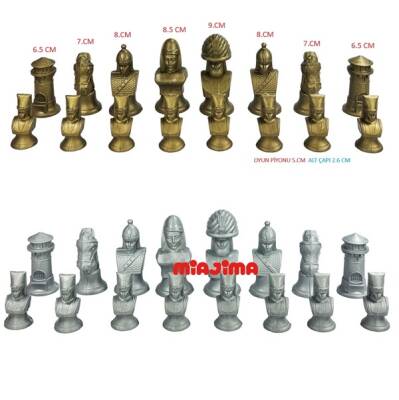 Miajima Büyük Boy Osmanlı Figürlü Satranç Piyonu Gold Silver Ottaman Chess - 1