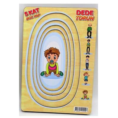 Miajima Eğitici Ahşap Puzzle 5 Katlı Dede Torun Yapboz Seti - 5