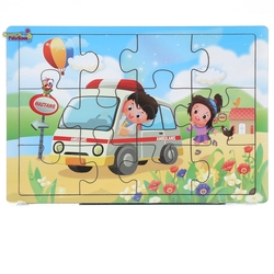 Miajima Eğitici Ahşap Yapboz Puzzle Ambulans Acil Servis Ekibi Frame 12 Parça - Miajima