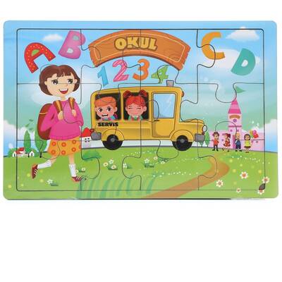 Miajima Eğitici Ahşap Yapboz Puzzle Okul Servisi Frame 12 Parça - 1