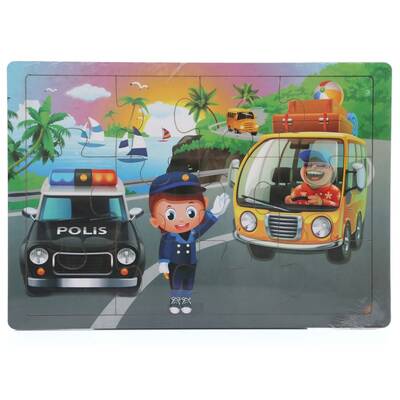 Miajima Trafik Polisi Ahşap Eğitici Yapboz Puzzle 12 Parça - 1