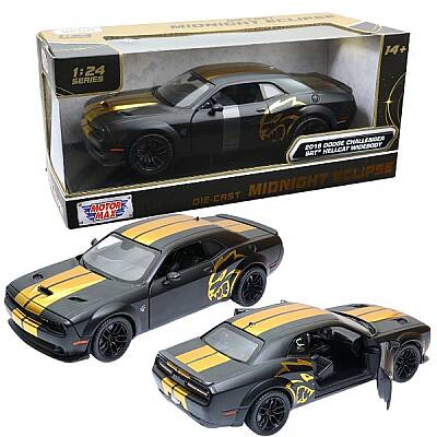 Motormax 1:24 Midnight Eclipse 2018 Dodge Challenger SRT Hellcat Widebody Metal Model Araba - 1