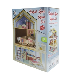 Oyuncak Ahşap Ev Doğal Ağaç 3 Katlı Teraslı Bebek Evi - 2