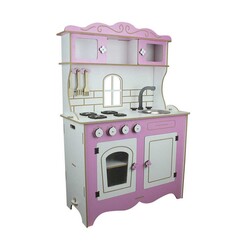 Oyuncak Ahşap Mutfak Çocuk Mutfağı Pembe Pencereli 105 cm-OFB - Okutan Hobi