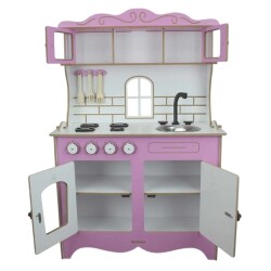 Oyuncak Ahşap Mutfak Çocuk Mutfağı Pembe Pencereli 105 cm-OFB - 2