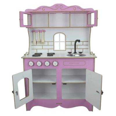Oyuncak Ahşap Mutfak Çocuk Mutfağı Pembe Pencereli 105 cm-OFB - 2