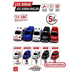 Oyuncak Araç Seti 5'li Çek Bırak 112 Acil Minibüs Ambulans İtfaiye Polis Jandarma - OyuncakFabrikasi