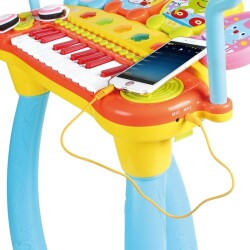 Oyuncak Mikrofonlu 24 Tuşlu Mp3 Çalar Piyano Davul Seti Tabureli - 3