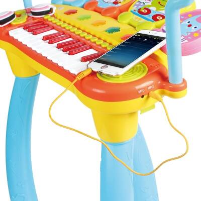 Oyuncak Mikrofonlu 24 Tuşlu Mp3 Çalar Piyano Davul Seti Tabureli - 3