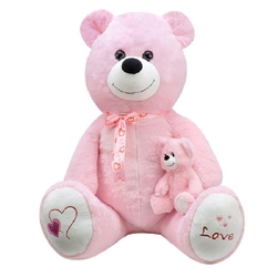 Peluş Oyuncak Ayı Yavrulu 1 Metre Pembe - 1