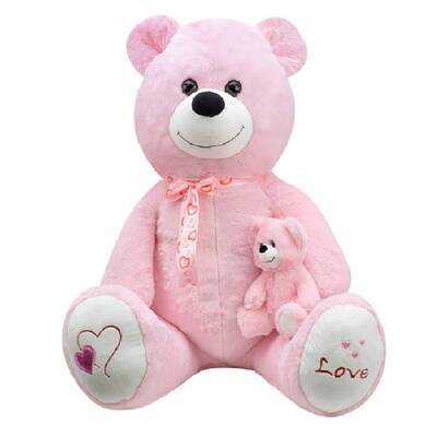 Peluş Oyuncak Ayı Yavrulu 1 Metre Pembe - 1