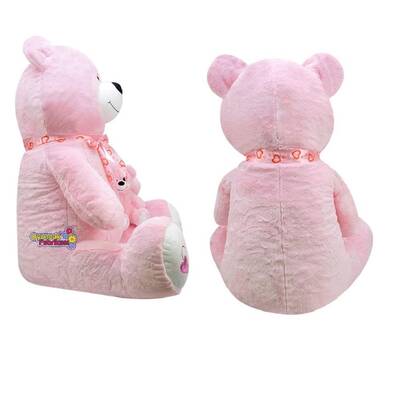 Peluş Oyuncak Ayı Yavrulu 1 Metre Pembe - 2
