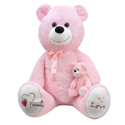 Peluş Oyuncak Ayı Yavrulu 1 Metre Pembe - 3