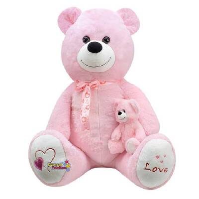 Peluş Oyuncak Ayı Yavrulu 1 Metre Pembe - 3
