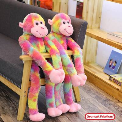 Sesli Peluş Oyuncak Maymun Renkli 85 Cm Güzel Maymun Yumuşak Uzun kollu - 1